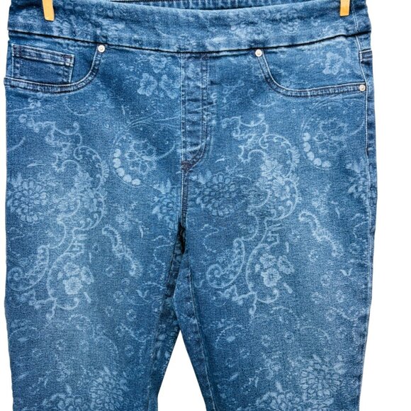 Chicos Womens Pull On Jeggings Capri Floral Blue Print Stretch Denim Size 1 | 8 - Picture 4 of 11